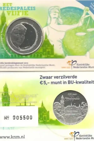 Promocja Nederland 2013 5 euro Vredespaleis BU in coincard VARIANT