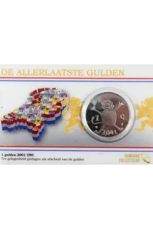 Nederland 2001 De allerlaatste gulden Unc in coincard (leeuwtje) Zwrot pieniędzy