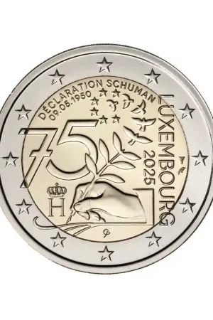 Ostatnia szansa 2 Euro Luxemburg 2025 '75 Jr. Schumanverklaring' Unc met muntteken