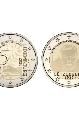 2 Euro Luxemburg 2025 '75 Jaar Schumanverdrag’ & ‘25 Jaar Groothertog Henri' FOTO VARIANTEN' Unc Ostatnia szansa