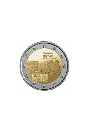 Wysoka jakość 2 Euro Malta 2016 Unc Ggantija tempel metFrans muntteken.