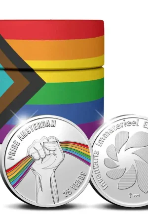 Autentyczny 25 jaar Pride Amsterdam penning Zilver 1 ounce met kleur