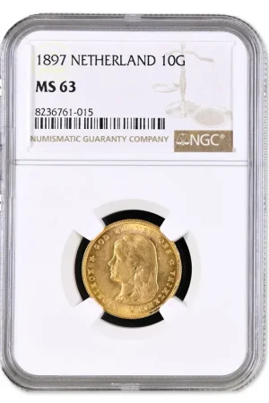 Darmowa dostawa 10 Gulden 1897 Wilhelmina MS63