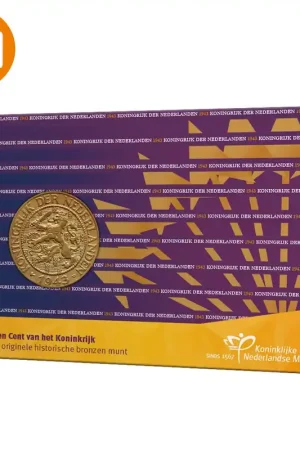 Geelkoperen 1 cent 1943 in coincard Zwrot pieniędzy