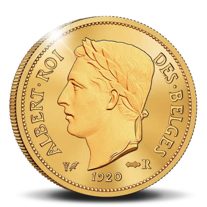 Popularny Herslag 20 Frankmunt België 1920 in zilver verguld BU-kwaliteit