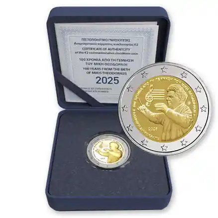 Darmowa dostawa Griekenland 2 Euro "Theodorakis" 2025 Proof