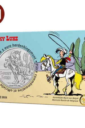 Tylko dziś België 5 euromunt 2024 ‘Lucky Luke’ reliëf BU in coincard- Koninklijke Nederlandse Munt