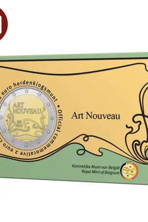 Belgie 2 euromunt 2023 Art Nouveau BU in coincard NL Oryginalny