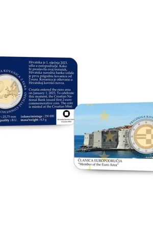 Autentyczny Kroatie 2 Euro Eurozone 2023 BU Coincard