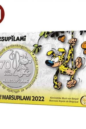 Belgie 5 euromunt 2022 70 jaar Marsupilami relief BU in coincard Popularny