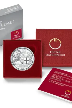 Oostenrijk 10 Euro Broederschap 2021 Zilver Proof Autentyczny