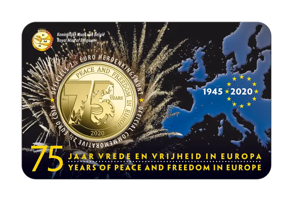 Szybka dostawa 2,5 euromunt Belgie 2020 75 jaar vrede en vrijheid in Europa BU in coincard NL