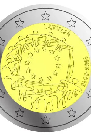 Autentyczny Letland 2 Euro Europese Vlag 2015