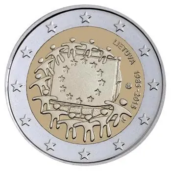 Autentyczny Litouwen 2 Euro Europese Vlag 2015