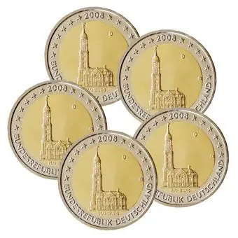 Oryginalny Duitsland 2 Euro Set Hamburg 2008 UNC