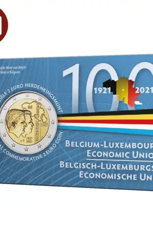 Zwrot pieniędzy Belgie 2 euromunt 2021 100 jaar BLEU BU in coincard NL