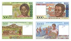 Bezpieczna płatność Madagascar 1994 ND - 500 + 1000 Franc - 2 bankbiljetten - Ongecirculeerd