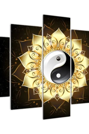 Schilderij - Gouden yin-yang Wysoka jakość