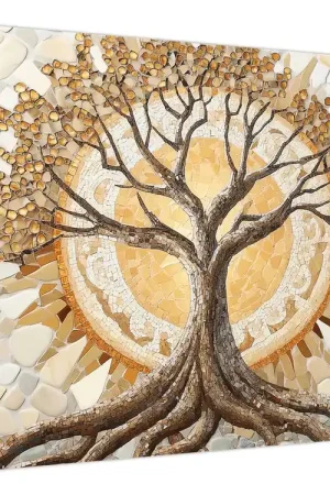 Schilderij – Gouden levensboom in mozaïek Promocja