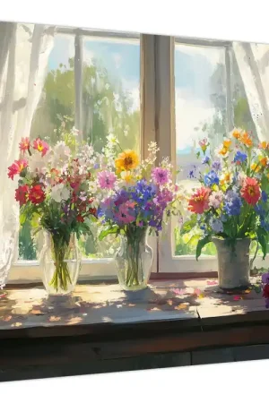 Niska cena Schilderij - Boeket bij het raam