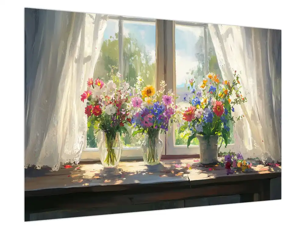 Niska cena Schilderij - Boeket bij het raam