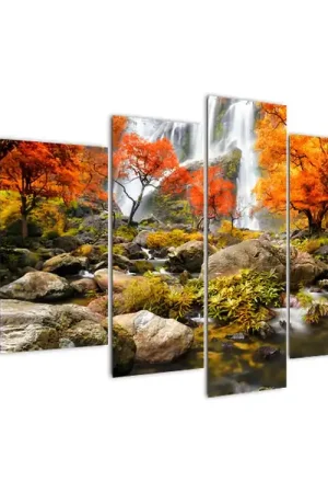 Schilderij - Watervallen in een oranje bos Darmowa dostawa