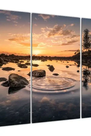 Schilderij - Zonsondergang bij een meer Ostatnia szansa