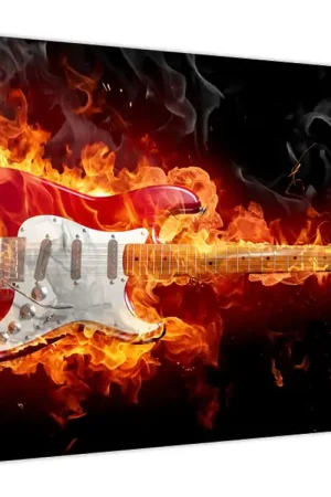 Schilderij - Gitaar in vlammen Promocja