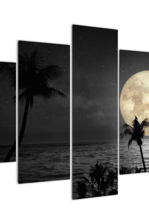 Tylko dziś Schilderij - Strand bij volle maan in grijze kleurtonen