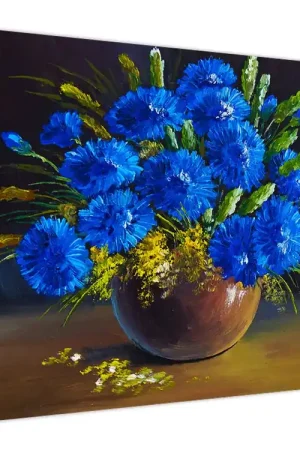Schilderij - Blauwe bloemen in de vaas Oferta