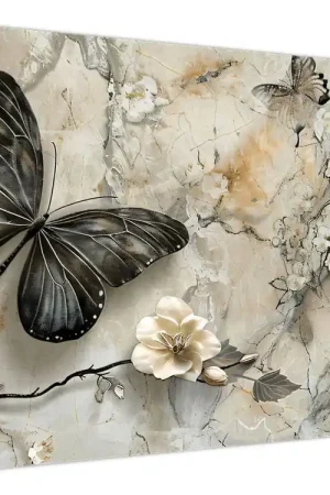 Schilderij - Marmeren achtergrond met vlinders Niska cena