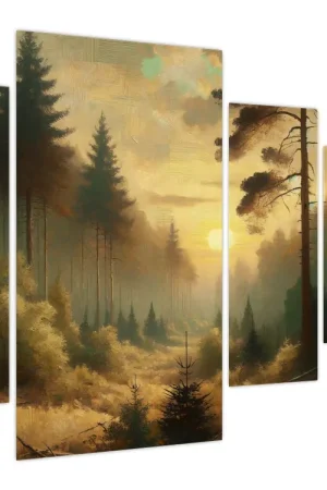 Schilderij - Zon die door het bos schijnt (met klok) Darmowa dostawa