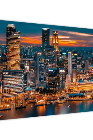 Schilderij - Stad bij nacht Premium