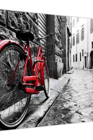 Schilderij - Rode fiets op betegelde straat Zwrot pieniędzy