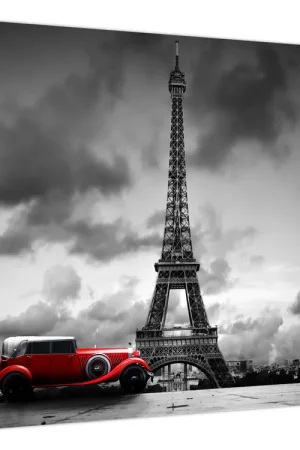 Schilderij - De Eiffeltoren en de rode auto Nowość