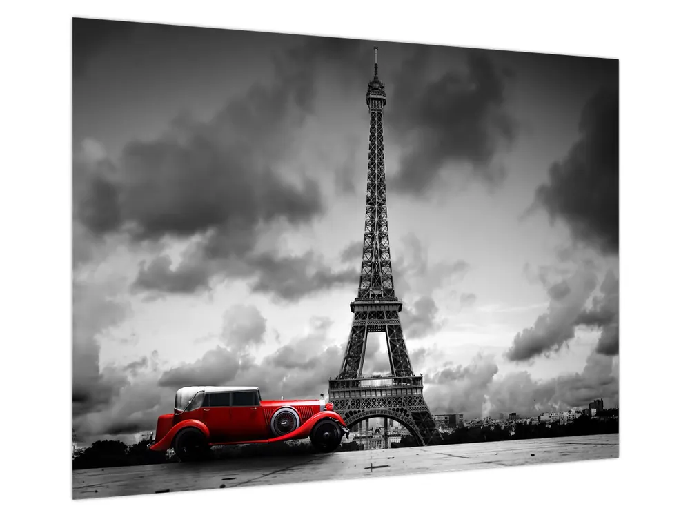 Schilderij - De Eiffeltoren en de rode auto Nowość