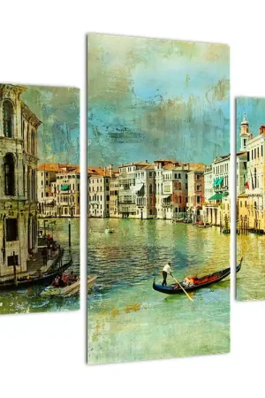 Kup teraz Schilderij - Gracht in Venetië en gondels