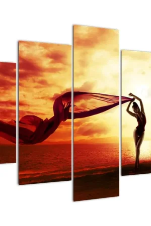 Darmowa dostawa Schilderij - Silhouet van een vrouw bij zonsondergang