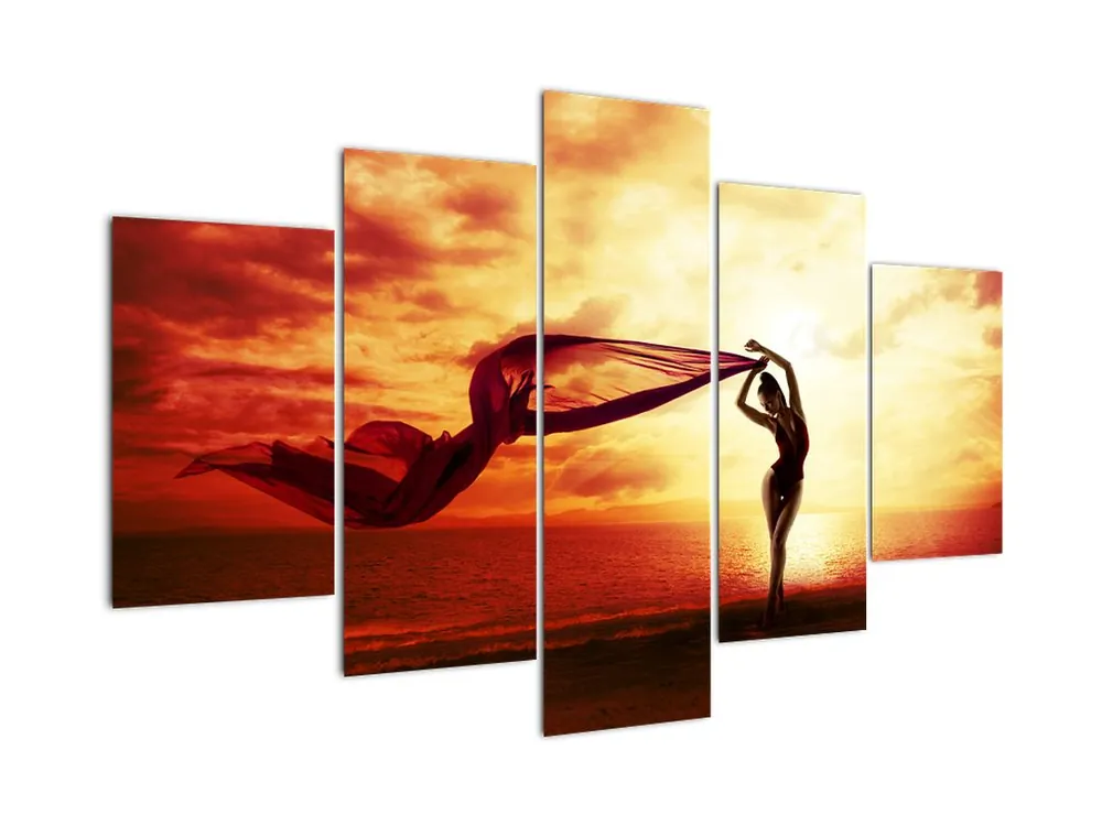 Darmowa dostawa Schilderij - Silhouet van een vrouw bij zonsondergang