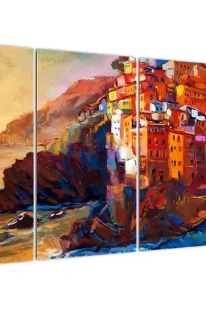 Schilderij - Dorp aan de kust Cinque Terre, Italiaanse riviera, modern impressionisme Oferta