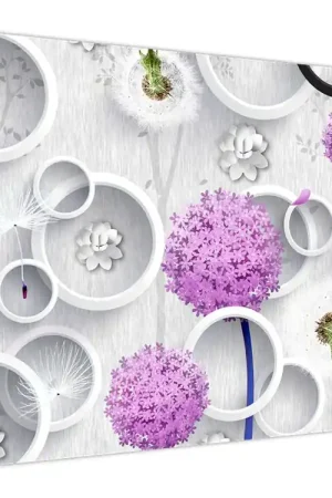 Schilderij - 3D abstractie met cirkels en bloemen Kup teraz