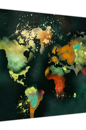 Schilderij - Donkergroene wereldkaart, aquarel Najlepsza cena