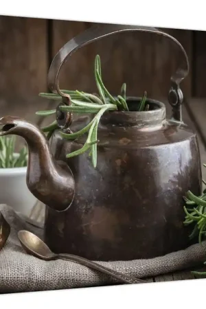 Schilderij - Theepot met rozemarijn Autentyczny