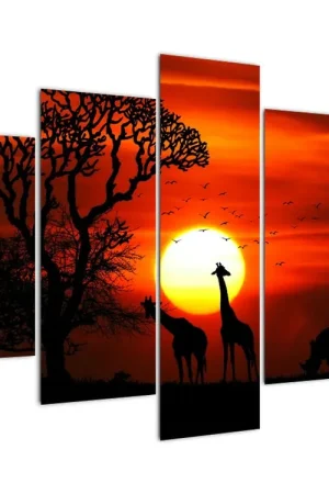 Rabat Schilderij - Silhouetten van dieren bij zonsondergang