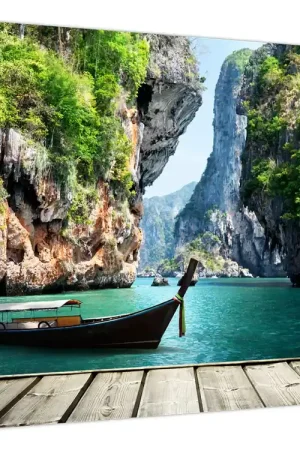 Wyprzedaż Schilderij - Water Mediterraan landschap met boot