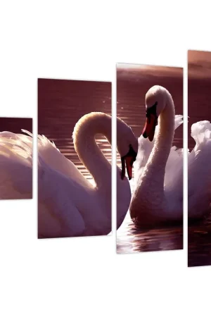 Schilderij - Zwanen op het meer Wysoka jakość