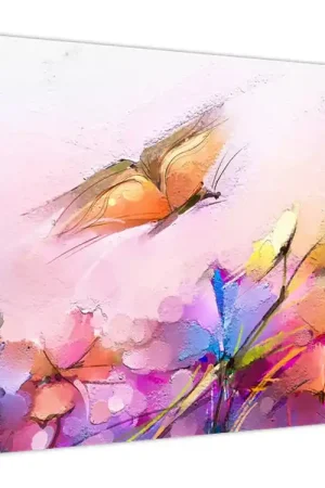 Schilderij - Vlinder en bloem, abstractie Oryginalny