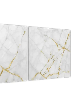 Schilderij - Wit marmer met gouden structuur Wyprzedaż