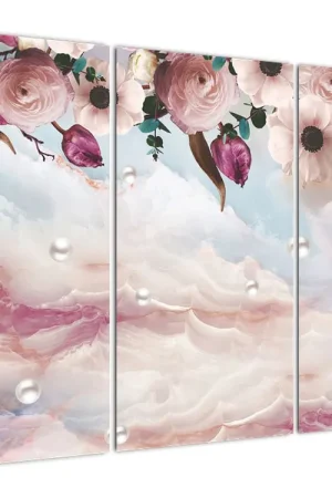 Oryginalny Schilderij - Roze bloemen met roze marmer