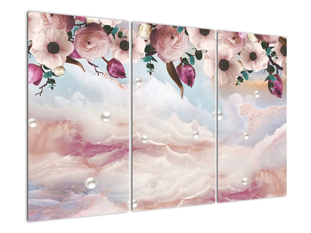 Oryginalny Schilderij - Roze bloemen met roze marmer